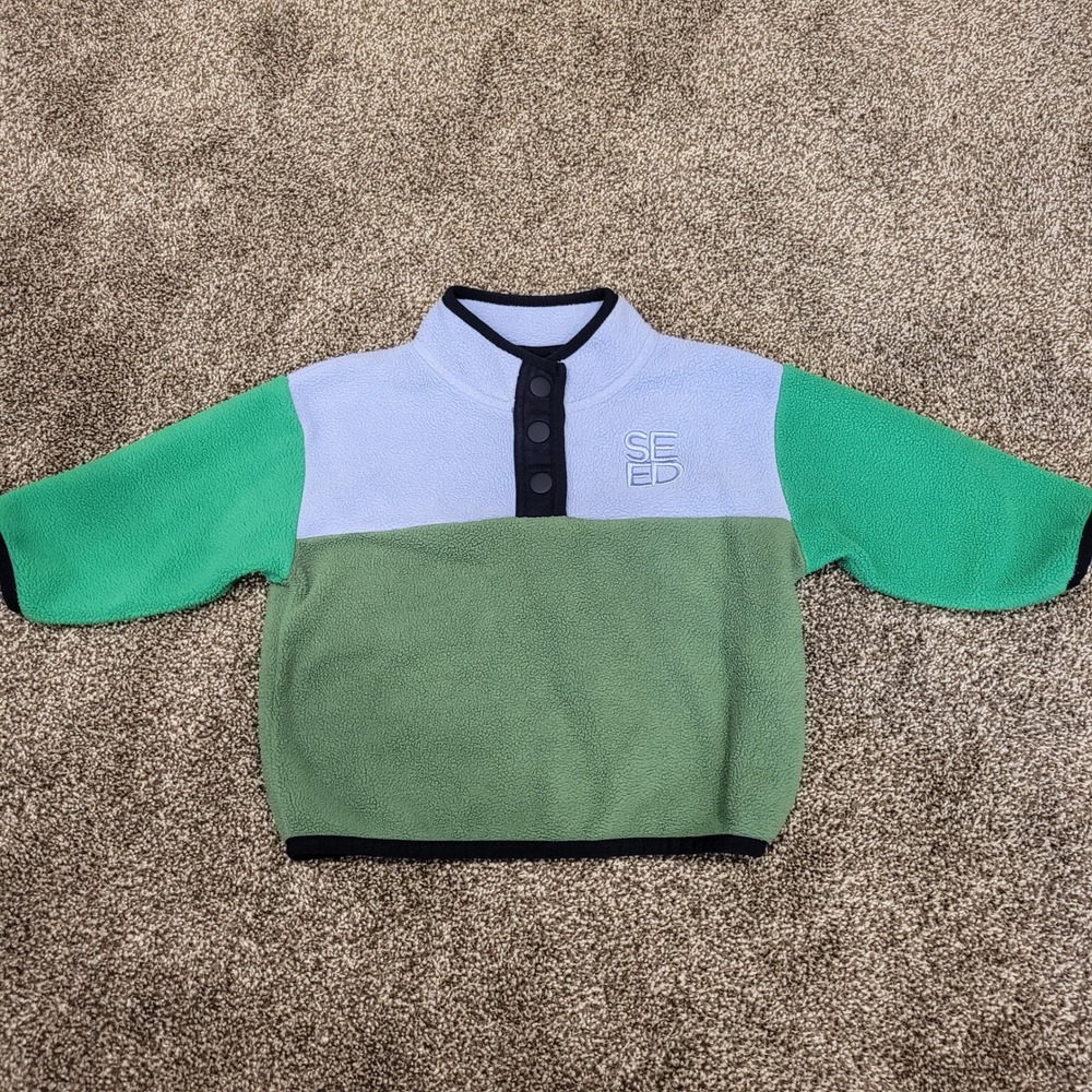 Seed Heritage Baby Colorblock Fleece Pullover Green Purple 12-18 Months Snap Top